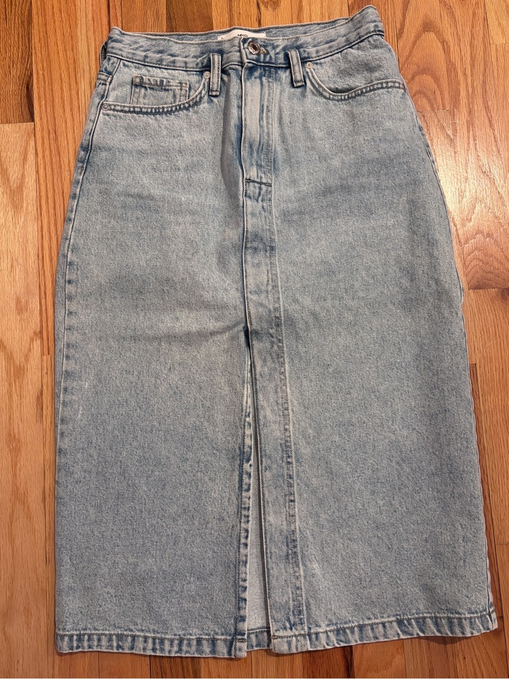 Mango Light Blue Denim Midi Skirt with Front Slit